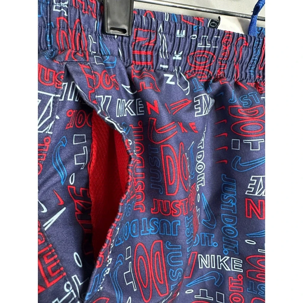 Nike Men's Swim Trunks Shorts Blue Red Just Do It‎ Logo Print Elastic Waist XL